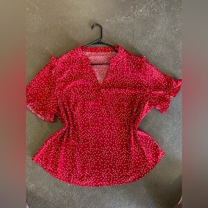 Elegant Red Polka Dot Blouse